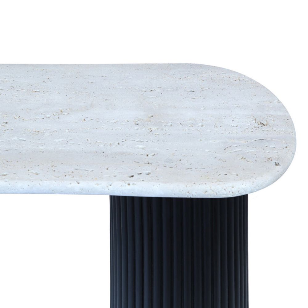 Valmer Travertine & Black Acacia Console Table
