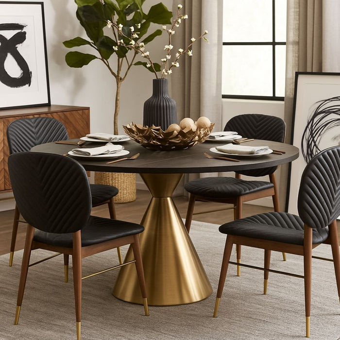 Weldon Black Leather & Walnut Dining Chair (Set of 2)