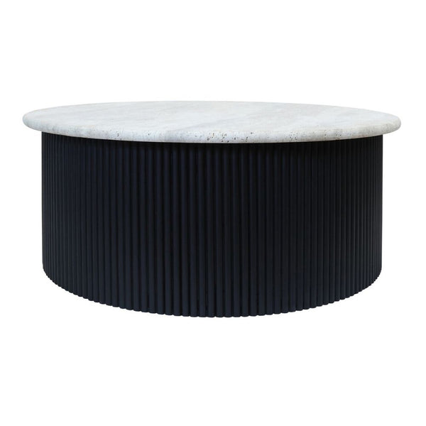 Valmer Travertine & Black Acacia Coffee Table