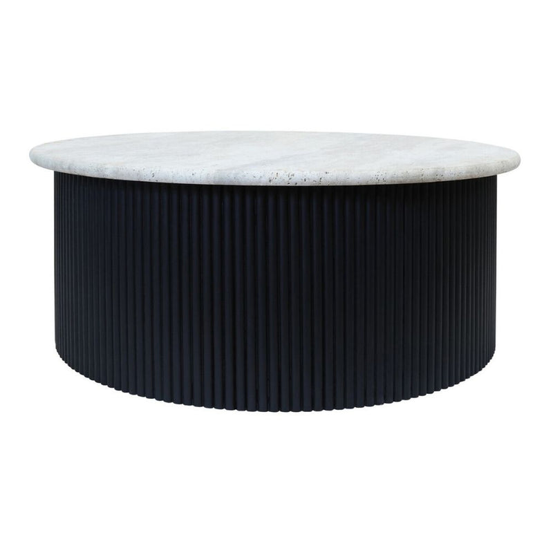 Valmer Travertine & Black Acacia Coffee Table