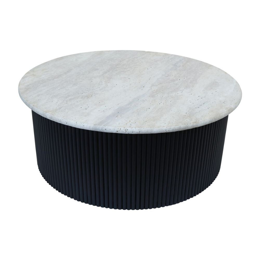 Valmer Travertine & Black Acacia Coffee Table