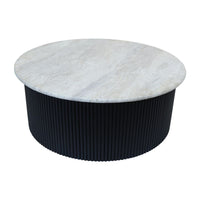 Valmer Travertine & Black Acacia Coffee Table