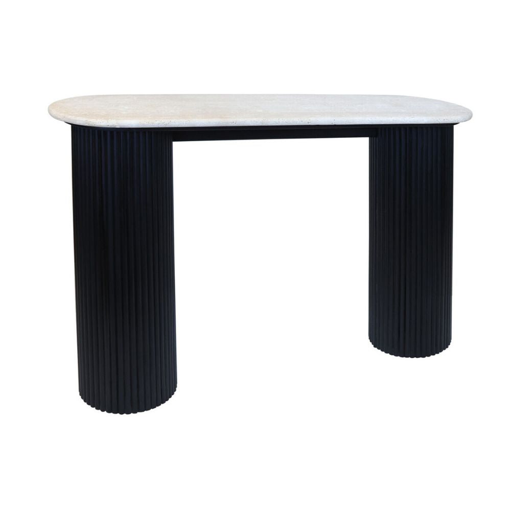 Valmer Travertine & Black Acacia Console Table