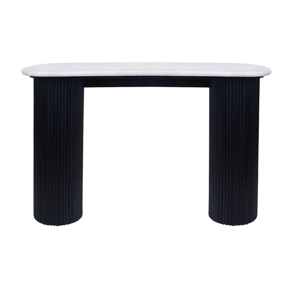 Valmer Travertine & Black Acacia Console Table