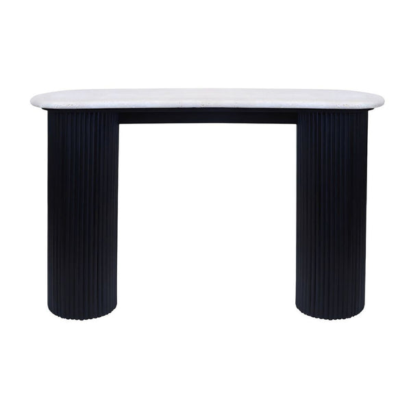 Valmer Travertine & Black Acacia Console Table