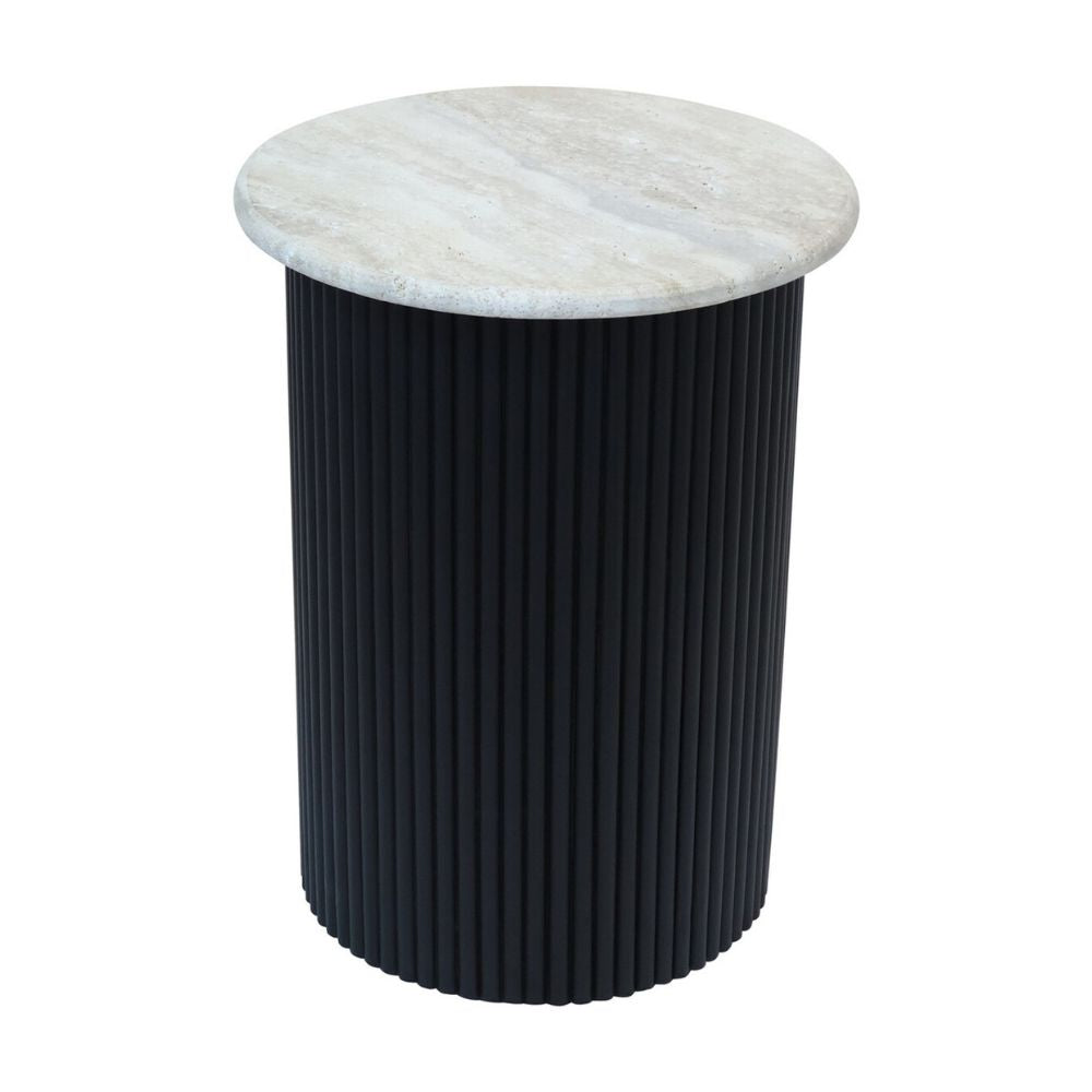 Valmer Travertine & Black Acacia Side Table