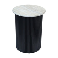 Valmer Travertine & Black Acacia Side Table