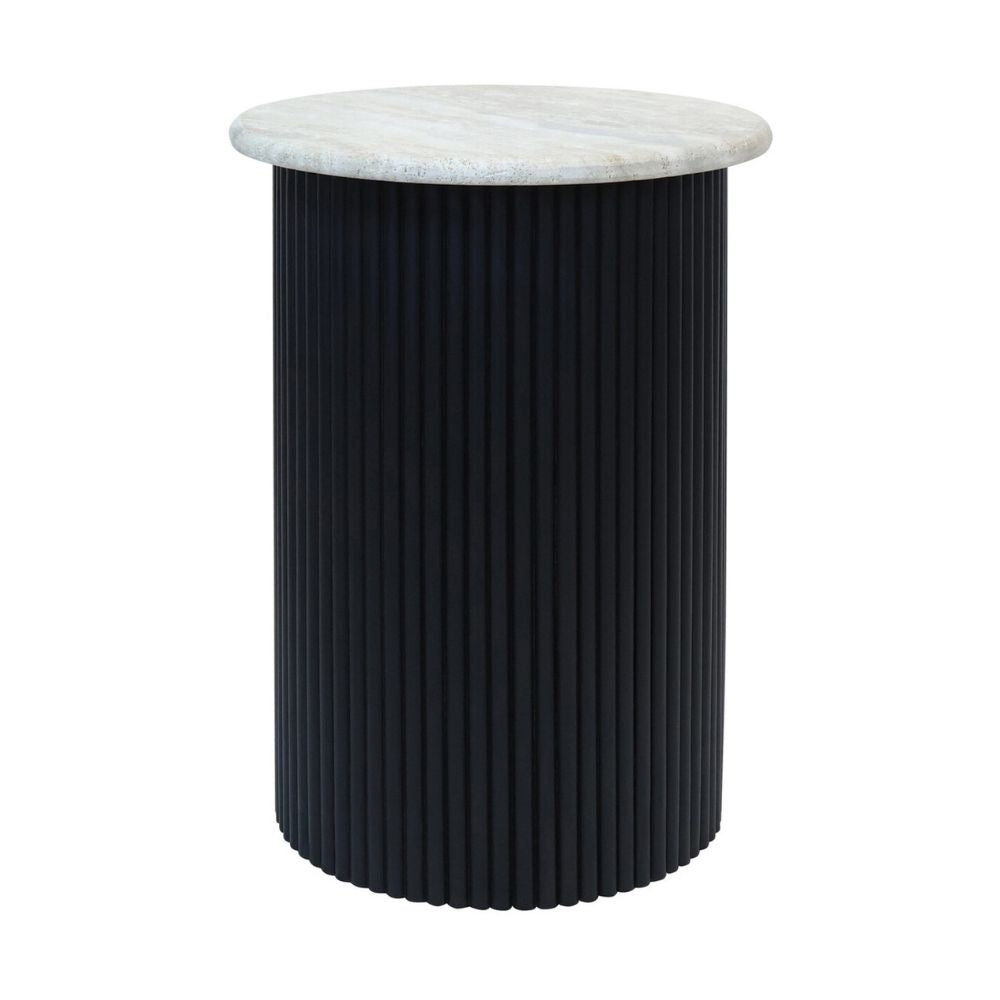 Valmer Travertine & Black Acacia Side Table