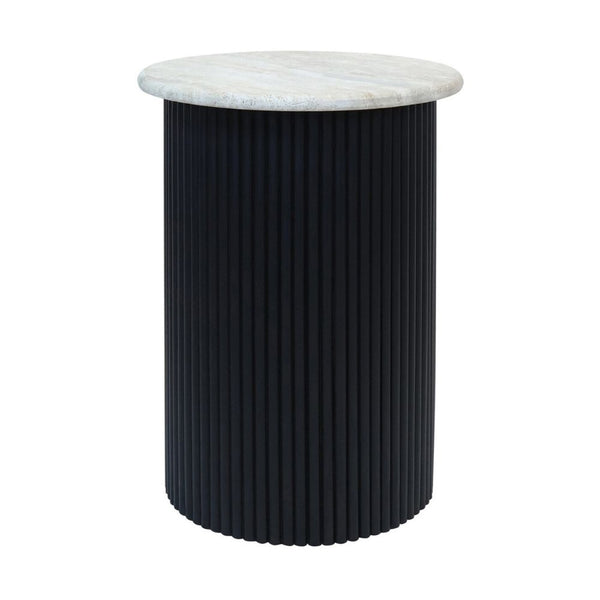 Valmer Travertine & Black Acacia Side Table