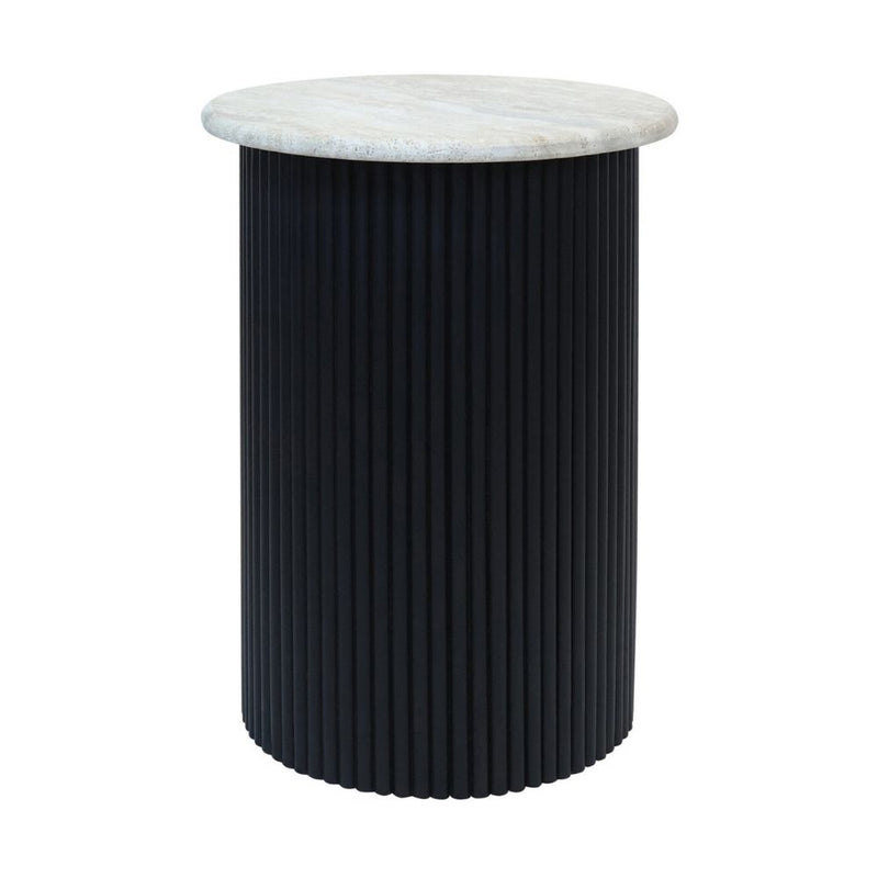 Valmer Travertine & Black Acacia Side Table